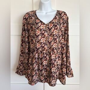 Counterparts Floral Bell-Sleeve Peplum Blouse